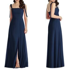 DESSY COLLECTION Dress Tie Chiffon Bridesmaid Gown Maxi Prom Navy Bridal SZ 4